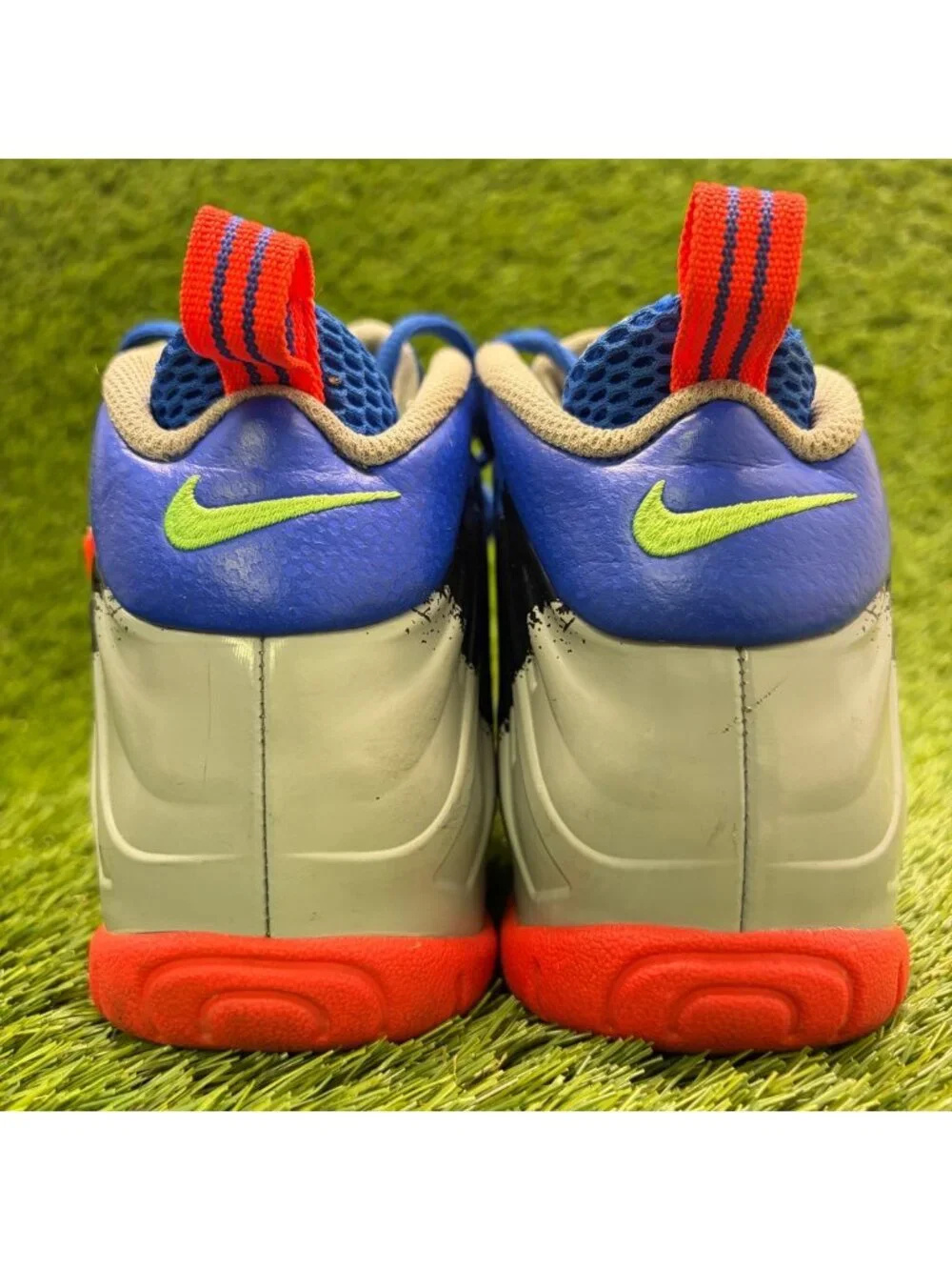 Nike Air Foamposite Pro Nerf Boys Size 5.5Y Blue Orange Athletic Shoes Sneakers